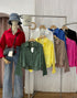 MATINEE Solid Color Long Sleeves Crop Shirts